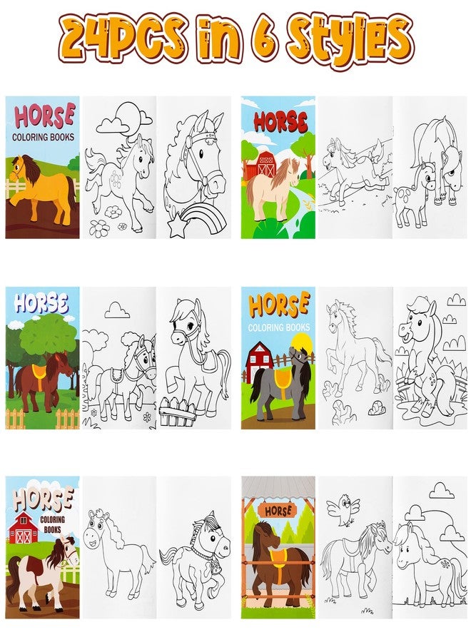 JAPBOR 24pcs Horse Party Coloring Books, Farmhouse Pony Color Pages Drawing Booklet Bulk, Cartoon Western Horses DIY Art Painting Craft Games Party Favors Carnival Goodie Bags Fillers - Image 3